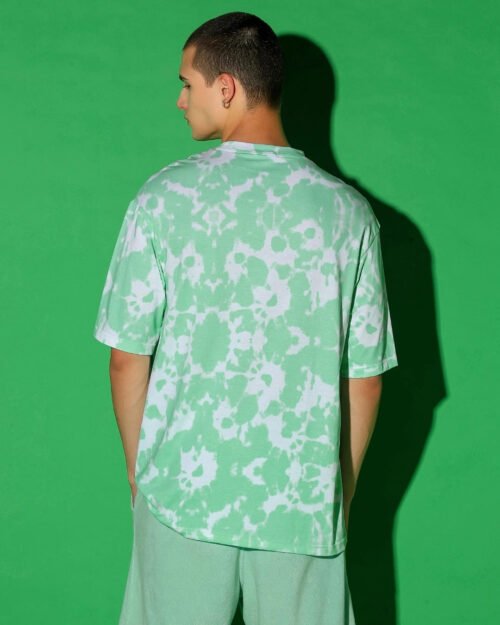Men's Green & White Tie & Dye Oversized T-shirt - Image 4